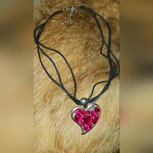 Heart Pendant Necklace with Red Accents